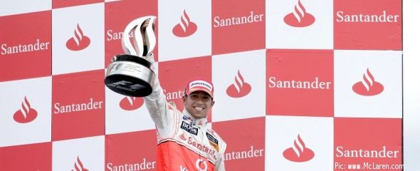 Lewis Hamilton on the podium after the German Grand Prix