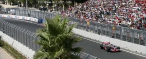 Lewis Hamilton laps the Valencia Street Circuit