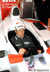 Jenson Button sets a time in the Bridgestone F1 simulator