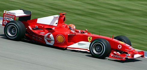 Michael Schumacher driving the Ferrari F2004 at Indianapolis