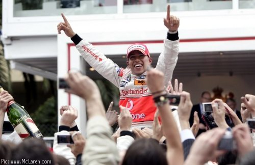 Lewis Hamilton celebrates his Monaco victory