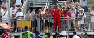 Dancing in the air: Castroneves celebrates with fans