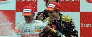 Sebastian Vettel celebrates on the Monza podium