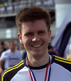 Scott McCarthy at the end of the Adidas Silverstone half marathon