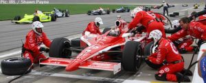 Scott Dixon in pit row at Kansas