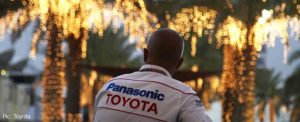 Golden days in Bahrain - a Toyota team member finds a quiet a moment to relax in. It's a long way from a rainy Sunday at Silverstone... Golden days in Bahrain - a Toyota team member finds a quiet a moment to relax in. It's a long way from a rainy Sunday at Silverstone...