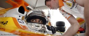 Adam Khan behind the wheel of a Renault F1 car