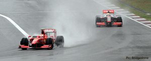 Raikkonen leads Hamilton in the rain - but it didn't stay that way, as Ferrari ended pointless