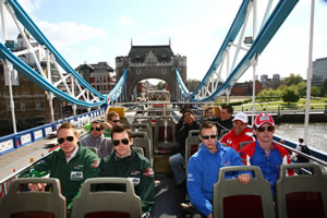 A1GP drivers, including the Irish and British at the front, tour the sights of London A1GP drivers, including the Irish and British at the front, tour the sights of London