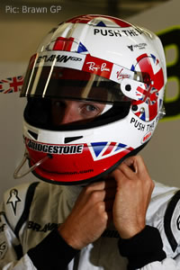 Jenson Button with his British Grand Prix helmet