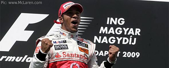 Lewis Hamilton celebrates his victory