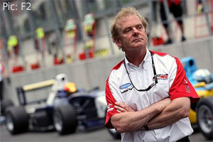 Henry Surtees and other drivers pass behind Jonathan Palmer in the Spa pitlane