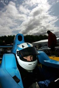 Henry Surtees under a brooding Brands Hatch Friday sky