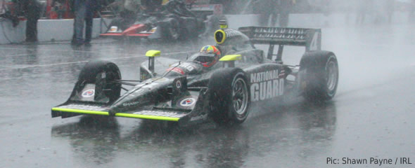 Dan Wheldon in the rain