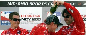 Briscoe, Dixon and Franchitti celebrate on the podium at Mid-Ohio