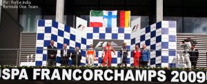 Fisichella, Raikkonen and Vettel on the podium at Spa