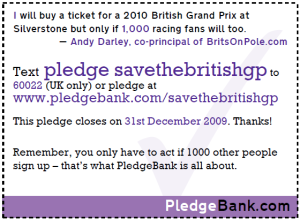 Click on the image above to visit PledgeBank and sign the pledge if you're planning to go to the race