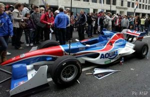 The TEAM GBR A1GP car on display in London