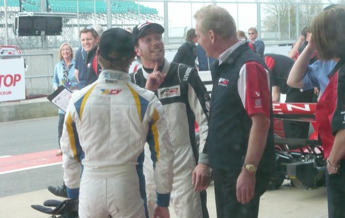 Jonathan Palmer congratulates the race two winners