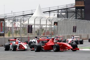 Eng leads Stoneman and Jokinen in race two (Credit: Sutton/F2)
