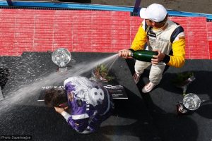 Dolby and Rigon in podium celebrations for the superfinal