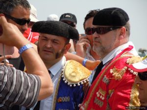 Red-faced bull fighters