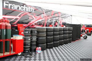 Dario Franchitti's wall of tyres