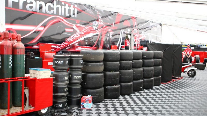 Dario Franchitti's wall of tyres