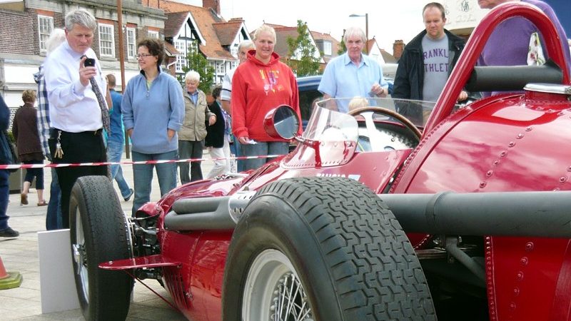 Letchworth shoppers admire Fangio's race-winning Maserati